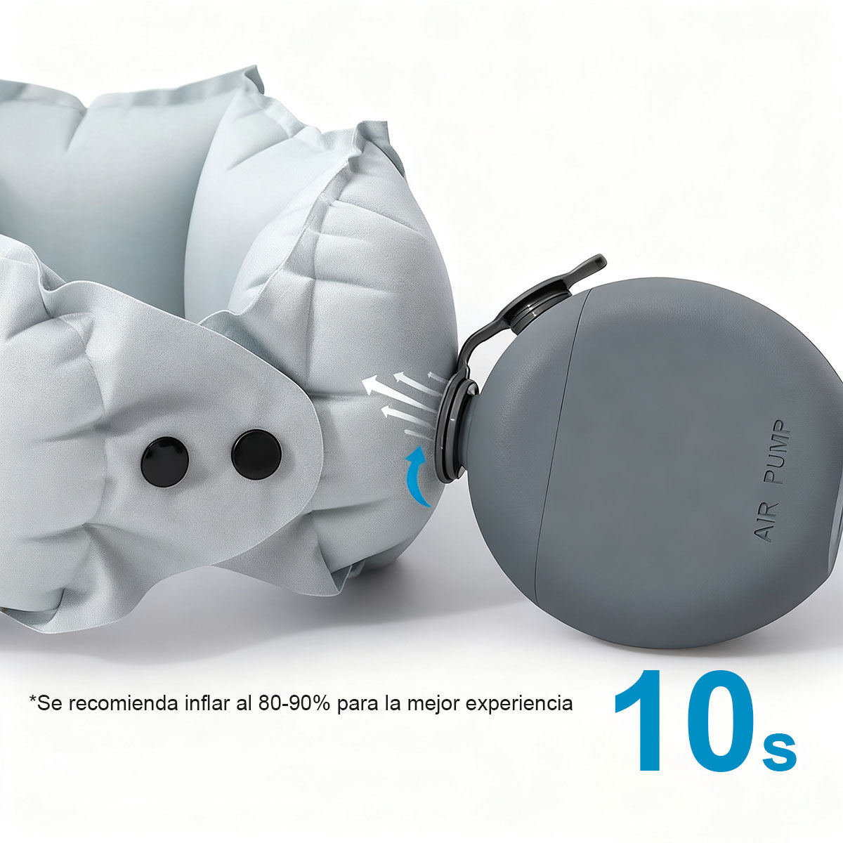 Almohada inflable en forma de U tipo bufanda, con bomba de inflado, portátil y fácil de guardar; almohada de viaje para cuello, ideal para trayectos largos.