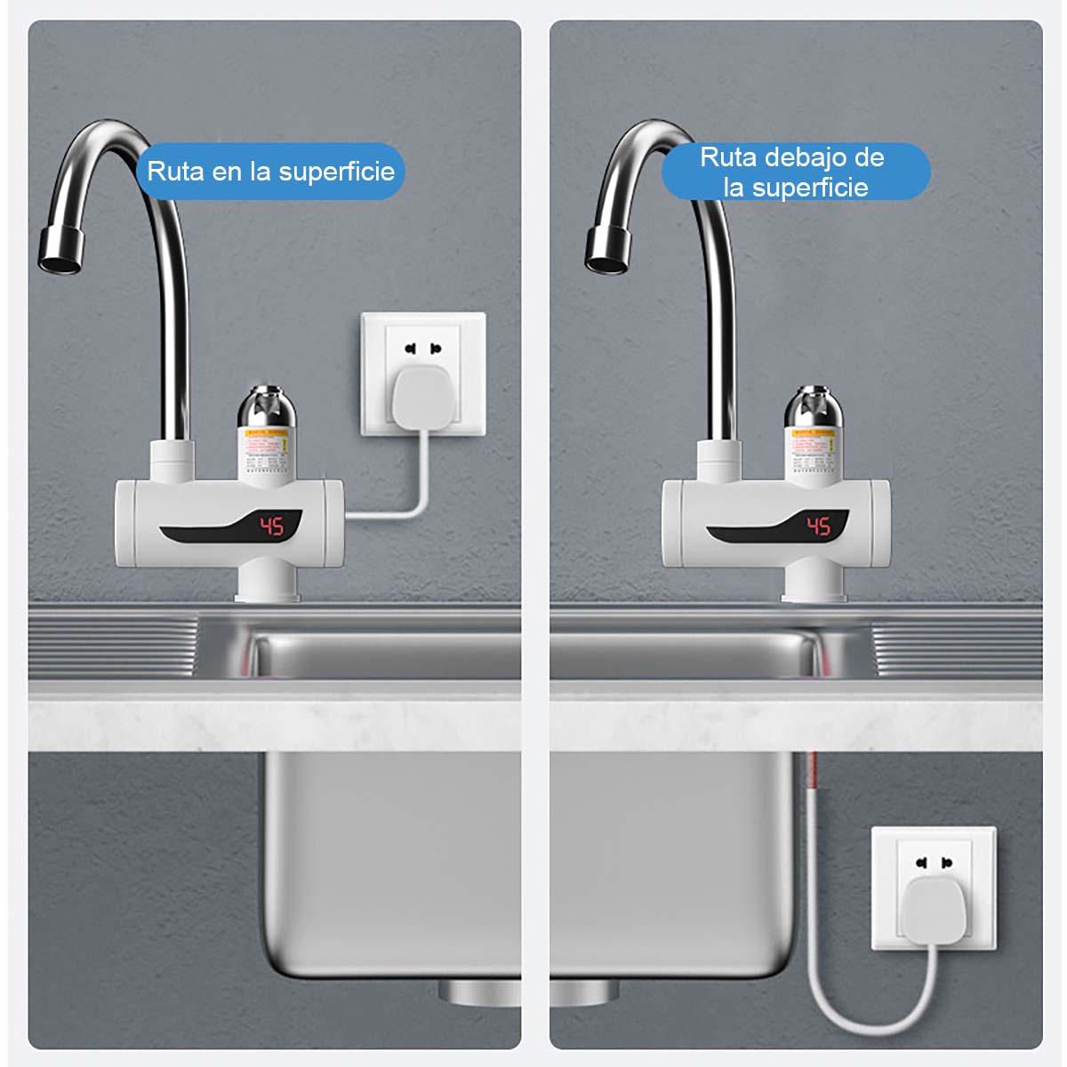 Grifo de agua instantánea para cocina y hogar - Grifo eléctrico con display digital, calefacción rápida, para agua fría y caliente, fácil instalación y uso.