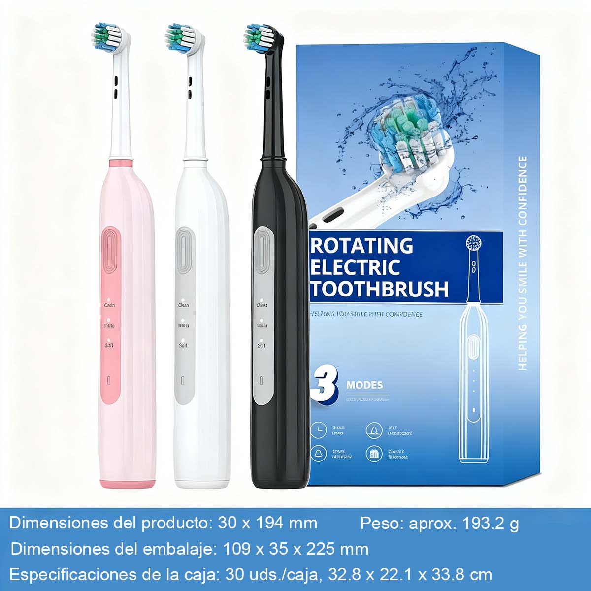 "Cepillo de dientes eléctrico rotatorio de tendencia, larga duración, estándar DuPont de limpieza, eje metálico, cabezal redondo."
