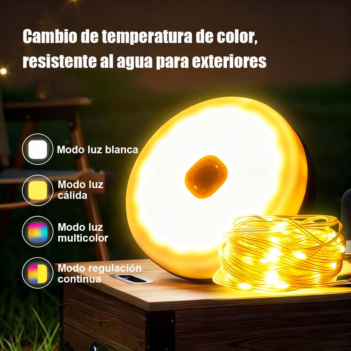 Lámpara de camping LED para exteriores, luz de emergencia para tiendas de campaña, iluminación ambiente con carga solar y USB.