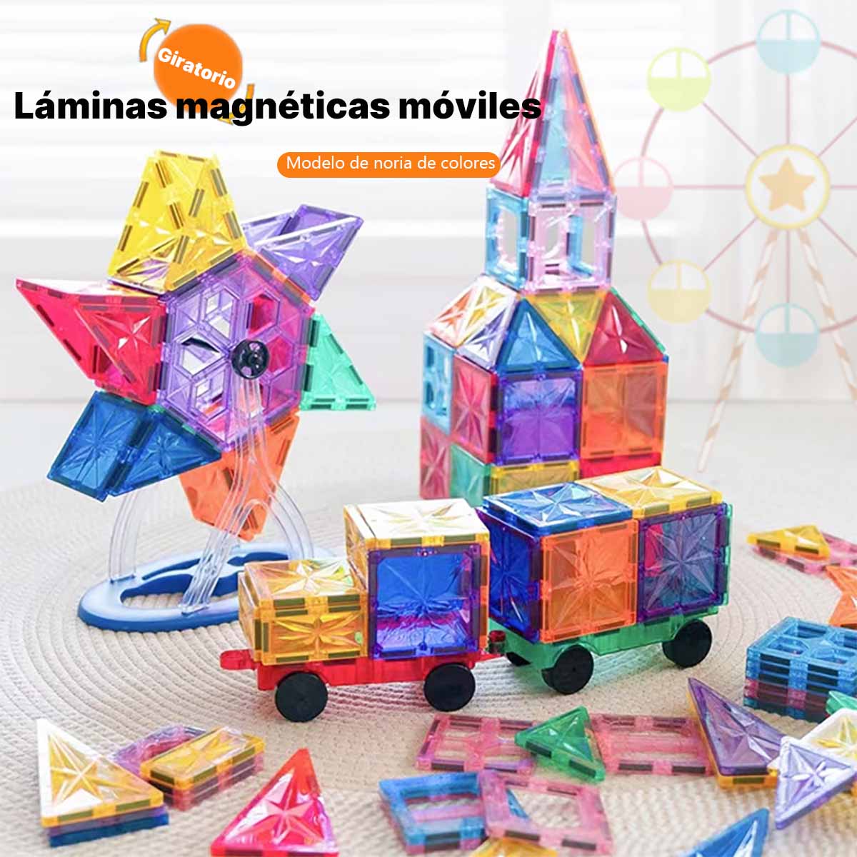 Juguete de piezas magnéticas grandes para niños, 100 piezas de bloques magnéticos en colores naturales, bloques de construcción magnéticos para un sinfín de combinaciones, juguete educativo y estimulante.