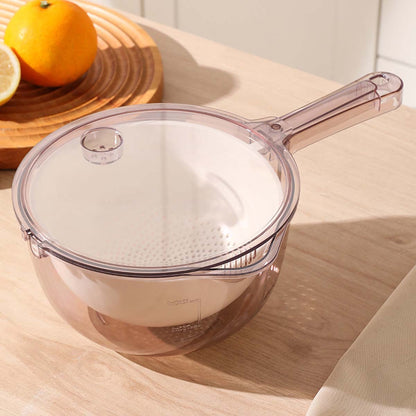 Nuevo colador multifuncional de cocina Taomi: lava arroz y verduras sin ensuciar las manos, mango ergonómico, cesta para escurrir frutas y vegetales.