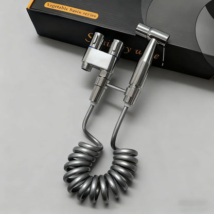 Set de duș pentru toaletă din oțel inoxidabil, cu presiune mare, pentru baie, robinet cu două ieșiri și supapă unghiulară.