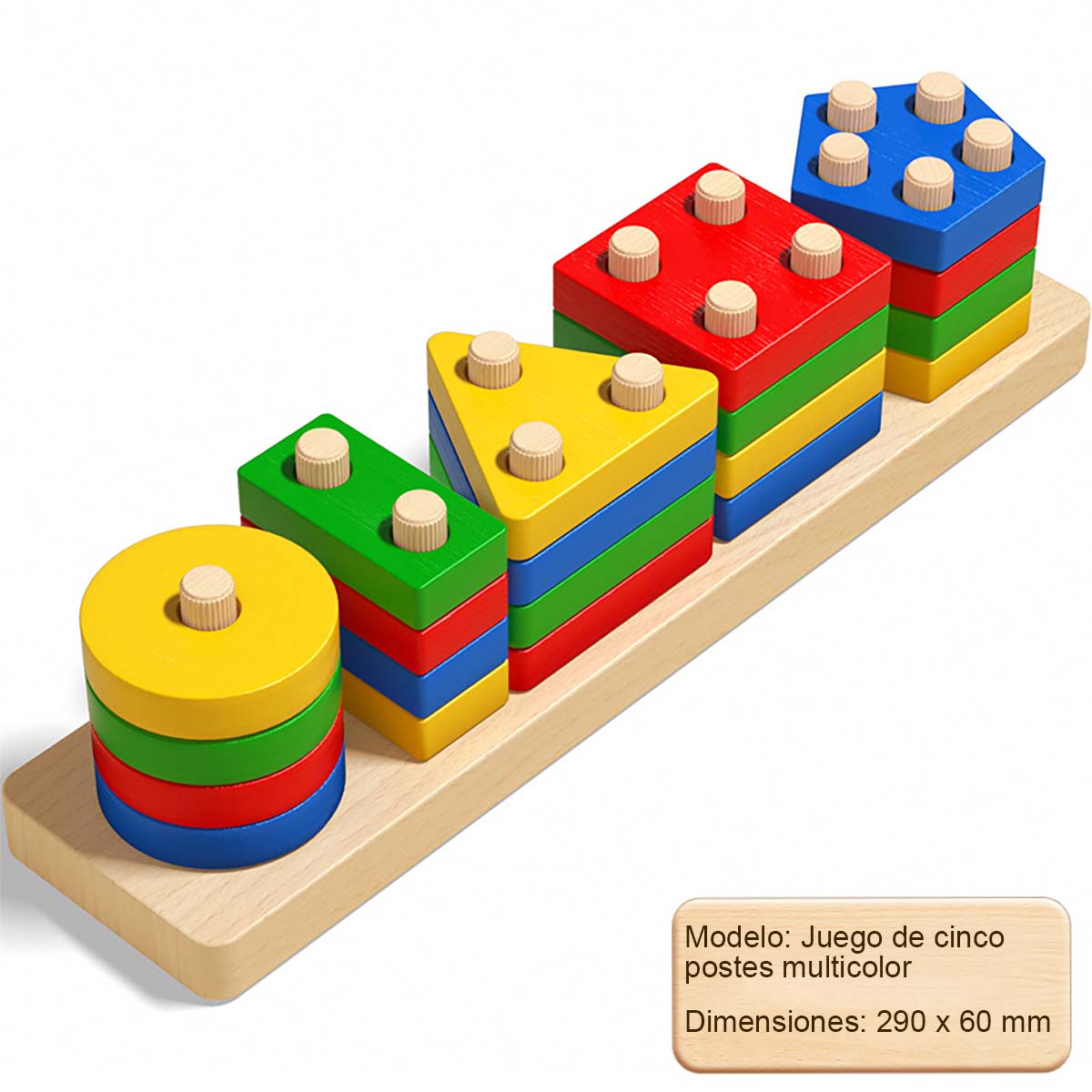 Juego Montessori de Pilares Geométricos - Juguete educativo de bloques para niños de 1 a 3 años, para niños y niñas, ideal para emparejar formas.