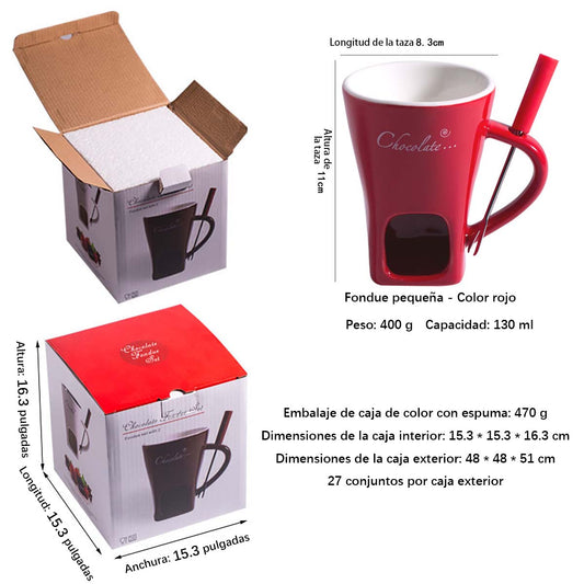 Taza de cerámica para chocolate, calentador de fondue, taza de fondue suizo para helado, taza de fondue de queso con tenedor incluido.