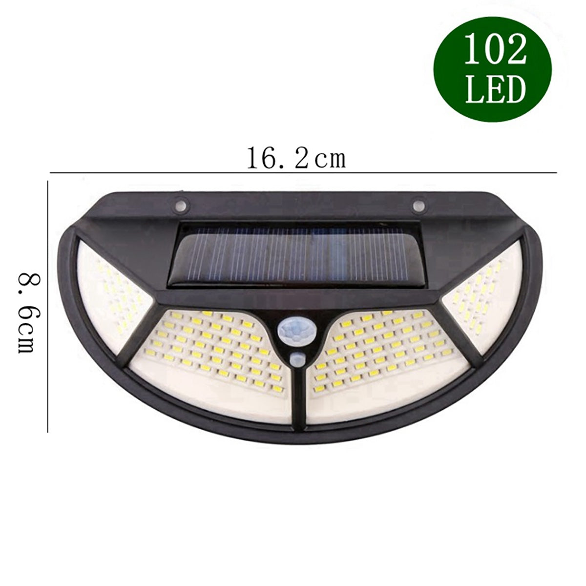 Lámpara de pared solar LED para exteriores, de cuatro caras iluminadas, con sensor de movimiento, ideal para jardines y patios.