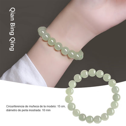 Pulsera de jade Hetian para mujer y hombre, cuentas redondas de hielo translúcido. Amuleto de la suerte, estilo ligero y lujoso, delicado y exclusivo