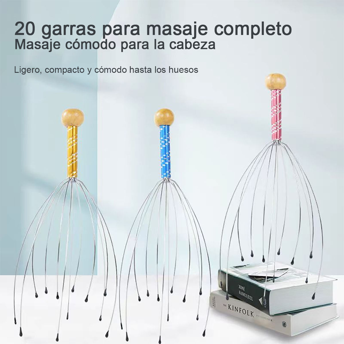 Masajeador de cabeza en forma de pulpo, de acero inoxidable grabado, relajante para la cabeza, con garras para masajear el cerebro.