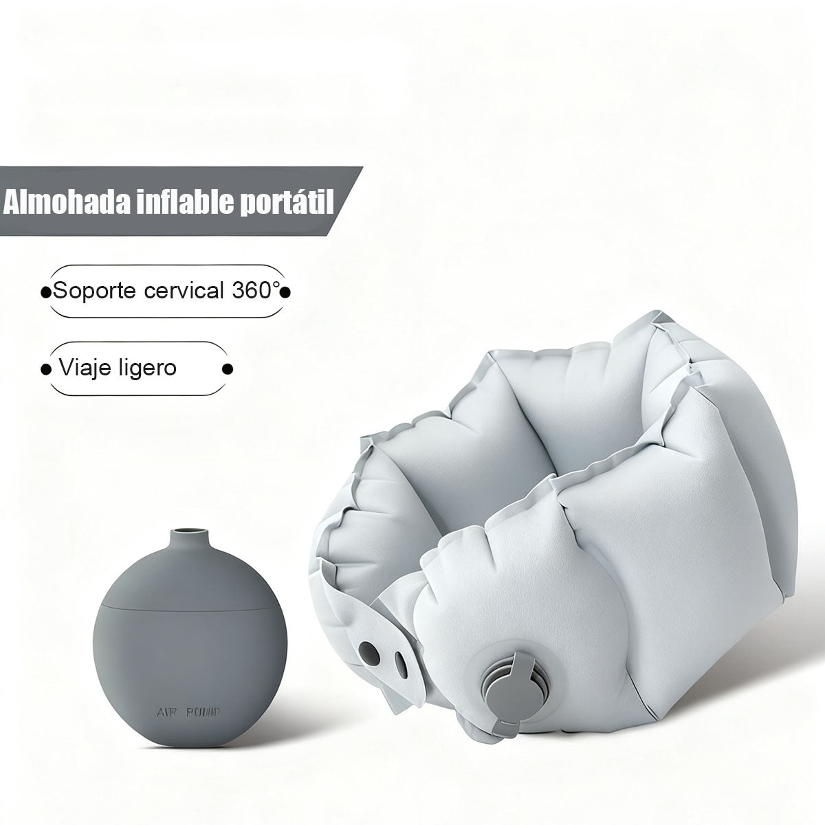 Almohada inflable en forma de U tipo bufanda, con bomba de inflado, portátil y fácil de guardar; almohada de viaje para cuello, ideal para trayectos largos.