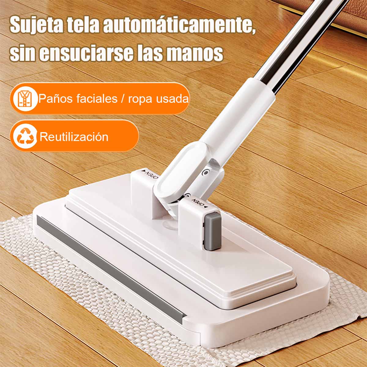 Nuevo trapeador multifuncional para el hogar - Trapeador plano con paño removible, sin necesidad de lavar a mano, ideal para personas perezosas, con toalla limpiadora para la cara incluida.