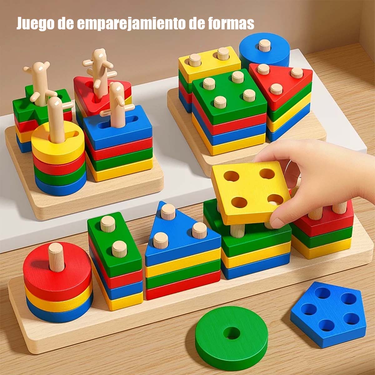 Juego Montessori de Pilares Geométricos - Juguete educativo de bloques para niños de 1 a 3 años, para niños y niñas, ideal para emparejar formas.