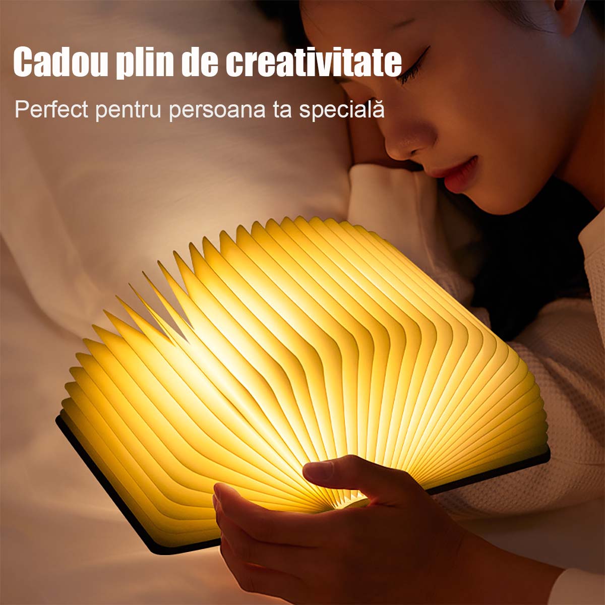 Lampă pliabilă în formă de carte din piele PU, cu 7 culori, lampă creativă pentru atmosferă în dormitor, cadou de zi de naștere, suvenir pentru sărbători și aniversări.