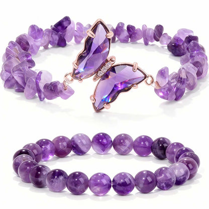 Pulsera de cristales de amatista morada natural de doble capa, para mujeres, de alto nivel, con diseño apilable y cuentas entrelazadas.
