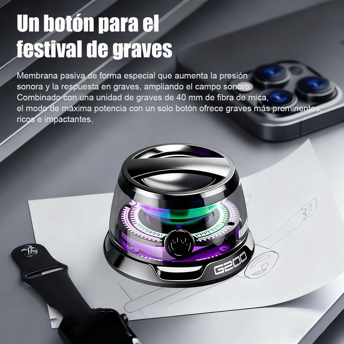 Altavoz Bluetooth G200 de nueva generación con imán, súper ventas; inalámbrico y de gran volumen para uso en exteriores