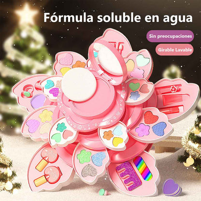 Set de maquillaje para niñas, caja de maquillaje giratoria con esmaltes de uñas, juguete de princesa para niñas, ideal como regalo de cumpleaños.