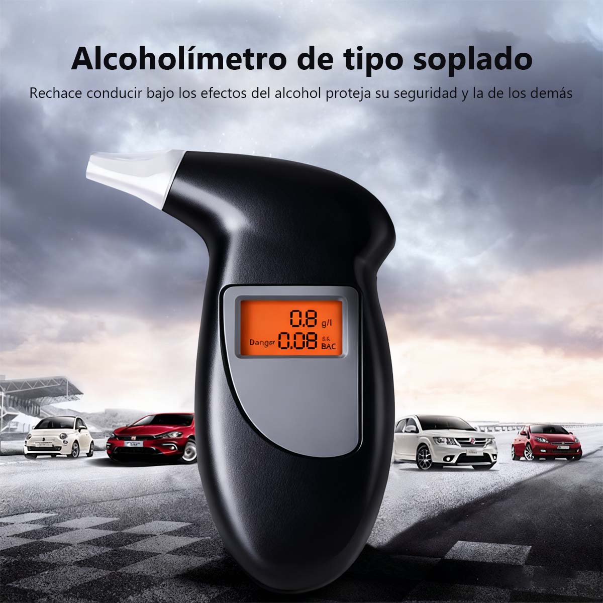 Alcoholímetro portátil para coche, prueba de aliento para vehículo, dispositivo de detección de alcohol para coche, especialmente diseñado para uso dentro del automóvil.