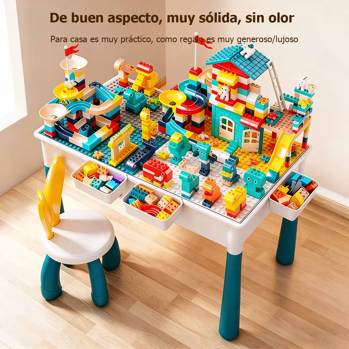 Mesa de bloques multifuncional para niños Bloques grandes para construcción, juguete educativo para armar, compatible con LEGO, ideal para aprender jugando.