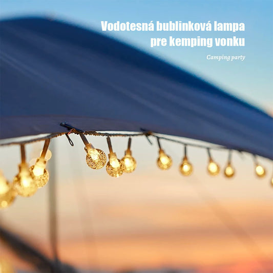 „LED svetelný reťazec s bublinkovými guľami, farebné svetlá, vonkajšie záhradné vodotesné dekoratívne svetlá na kempovanie a tienidlo.“
