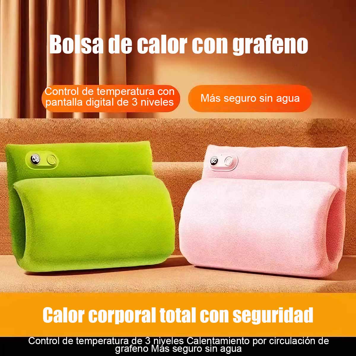 Bolsa Térmica Eléctrica con Pantalla Digital y Calefacción de Grafeno, Sin Agua, Portátil, para Manos, Rodillas y Abdomen