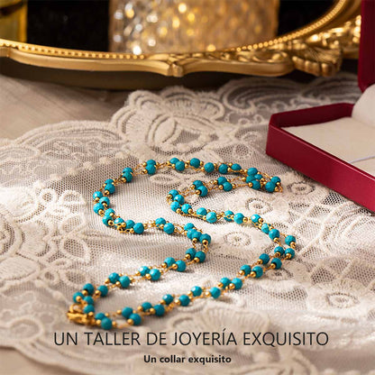 Juego de Joyería Turquesa Vintage: Collar y Pulsera de Cuentas, Estilo Francés Retro y Elegante para Suéter