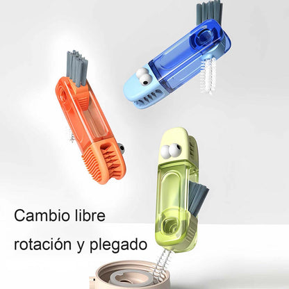 Nuevo cepillo 3 en 1 para tapa de vaso con forma de pétalo - Cepillo multifuncional para limpiar ranuras, biberones y bordes de tazas.