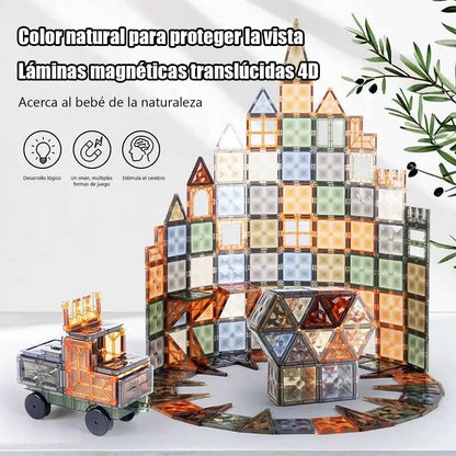 Juguete de piezas magnéticas grandes para niños, 100 piezas de bloques magnéticos en colores naturales, bloques de construcción magnéticos para un sinfín de combinaciones, juguete educativo y estimulante.