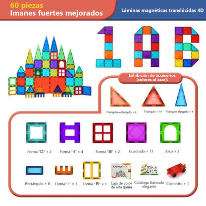Juguete de piezas magnéticas grandes para niños, 100 piezas de bloques magnéticos en colores naturales, bloques de construcción magnéticos para un sinfín de combinaciones, juguete educativo y estimulante.