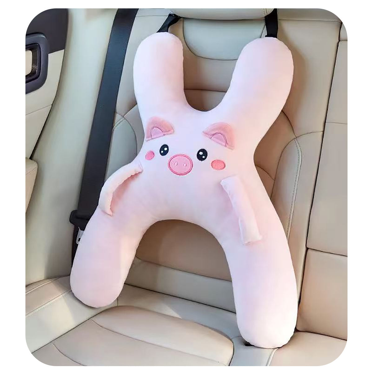 Almohada de viaje para niños en el asiento trasero del automóvil, almohada de apoyo para cuello y cintura, diseño anti-ahogo con adorables personajes de dibujos animados, ideal para dormir durante viajes.