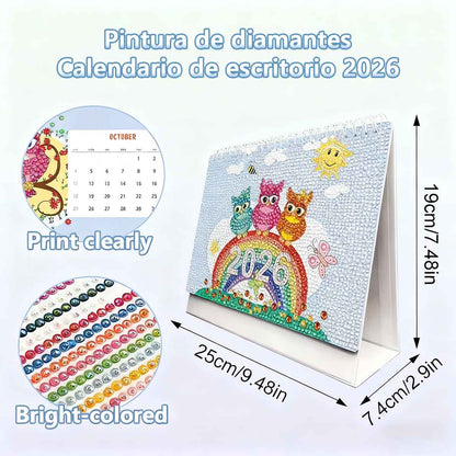 El nuevo calendario de mesa de diamantes 2026, pintura de diamantes hecha a mano, calendario de dibujos animados con cristales adhesivos.