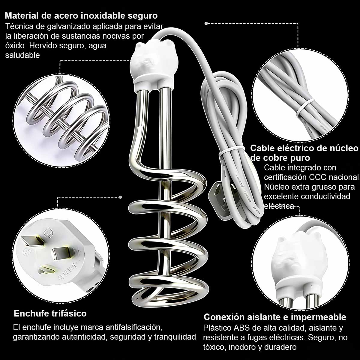 Hervidor de alta potencia, calienta rápidamente, apagado automático, calefacción rápida para bañeras y cubos.