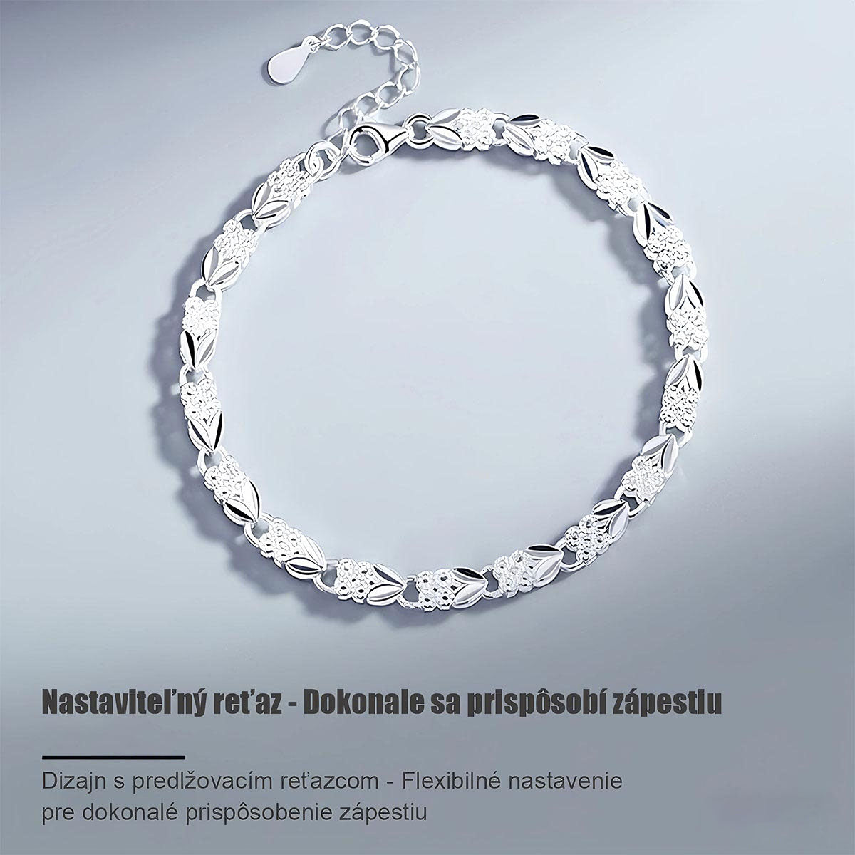 Strieborný náramok s originálnym dizajnom, štvorlístkom a srdiečkom – moderný a štýlový doplnok