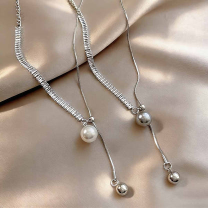 Collar largo con perlas y diamantes brillantes | Diseño exclusivo de lujo ligero, nueva colección, collar de clavícula elegante, tendencia alta y exclusiva.