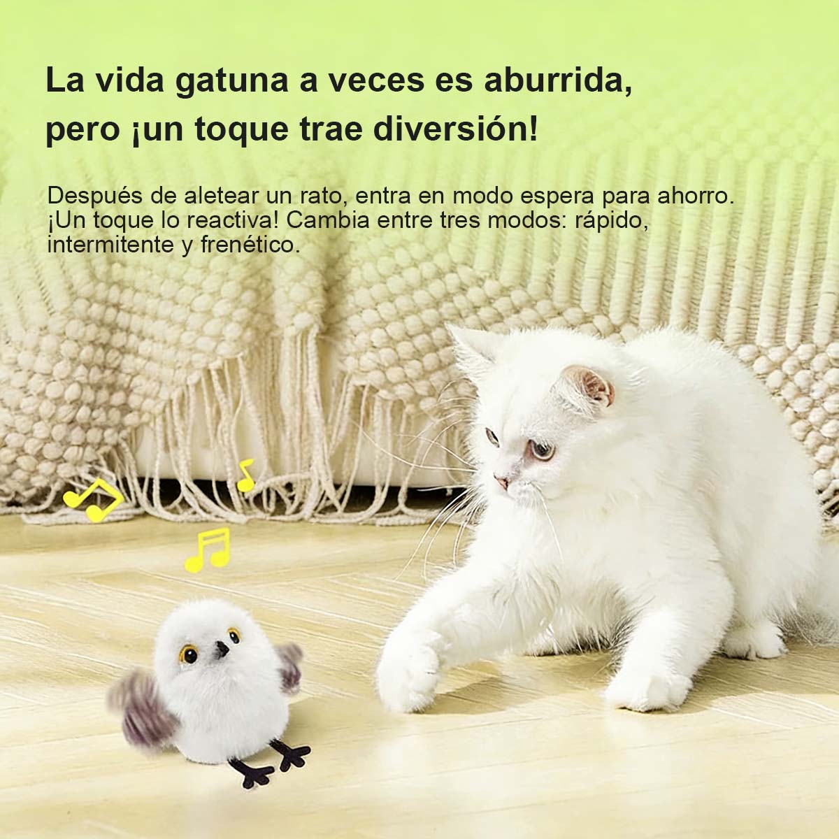Juguete eléctrico de peluche para gatos, ave automática que aletea y hace sonidos, pajarito que canta “piu”, carbonero blanco y tucancito para entretener a tu gato.
