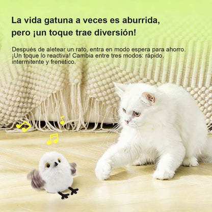 Juguete eléctrico de peluche para gatos, ave automática que aletea y hace sonidos, pajarito que canta “piu”, carbonero blanco y tucancito para entretener a tu gato.