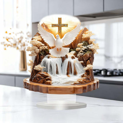 Adorno Boho Moderno para Escritorio - Decoración Acrílica con Paloma de la Paz y Paisaje Natural