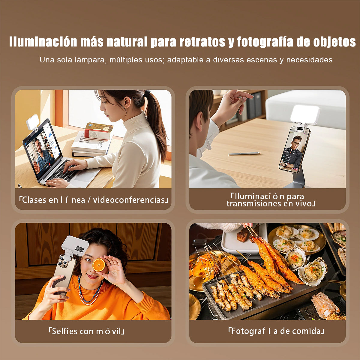 Luz de relleno con clip para móvil, portátil para selfies; iluminación para fotografía y video al aire libre; luz de bolsillo para iluminación de pantalla completa