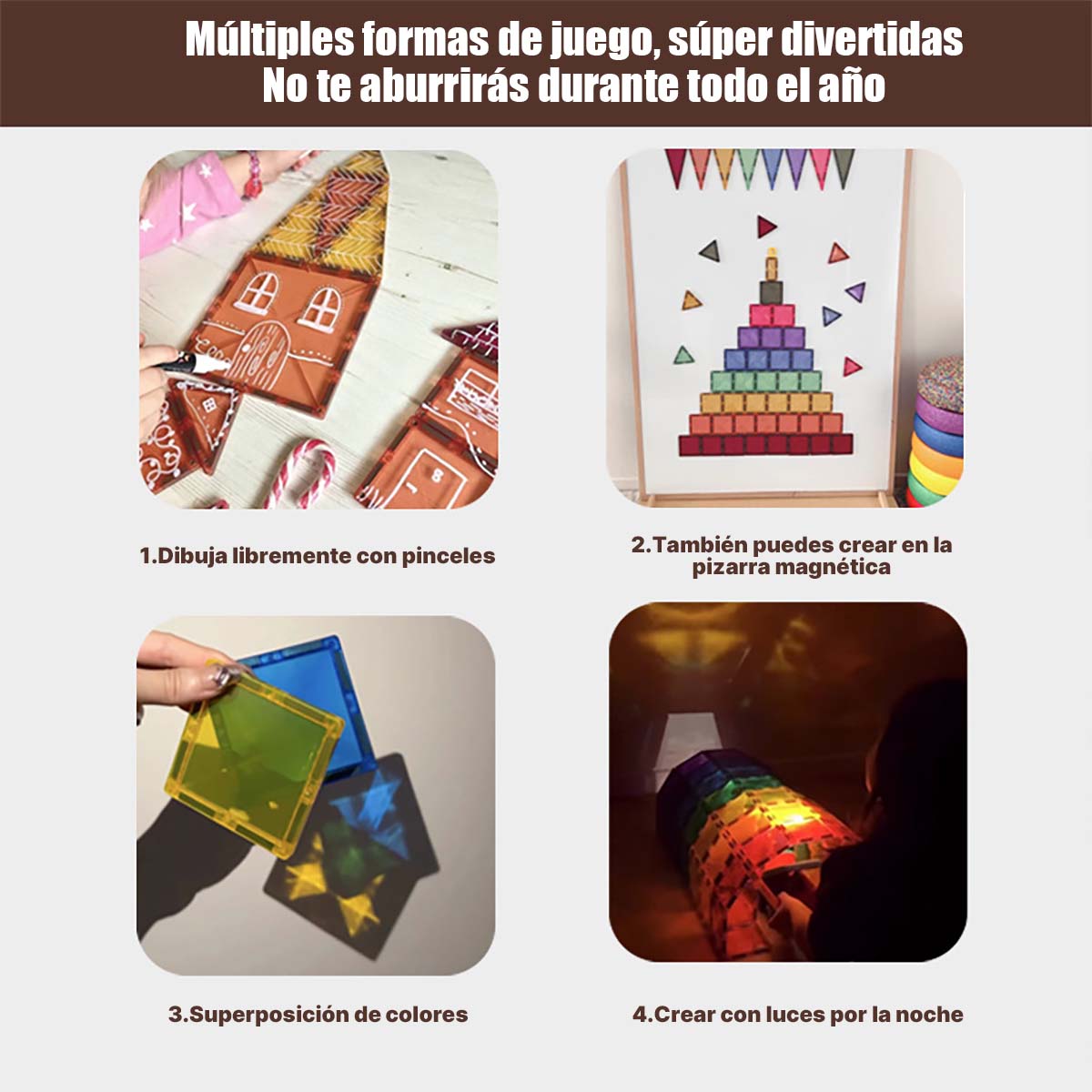 Juguete de piezas magnéticas grandes para niños, 100 piezas de bloques magnéticos en colores naturales, bloques de construcción magnéticos para un sinfín de combinaciones, juguete educativo y estimulante.