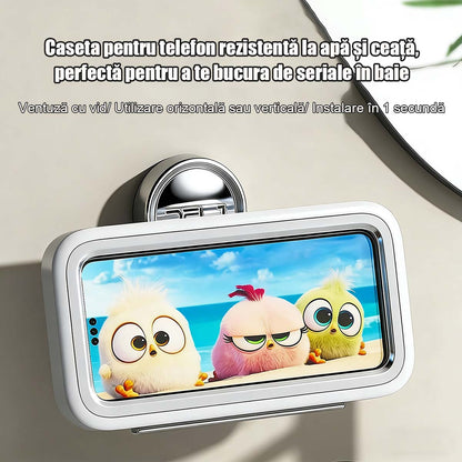 Cutie rotativă 360° pentru telefon, rezistentă la apă, pentru baie | Suport de perete pentru baie, duș, bucătărie, cu ventuză, ideal pentru cei care preferen comoditatea.