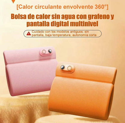 Bolsa Térmica Eléctrica con Pantalla Digital y Calefacción de Grafeno, Sin Agua, Portátil, para Manos, Rodillas y Abdomen
