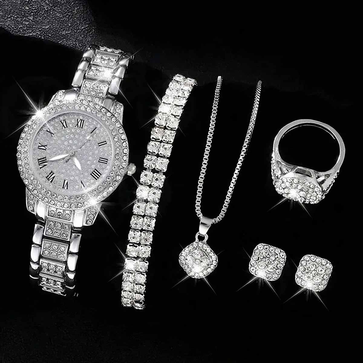 Set de ceas cu diamante „Potiunea Norocului” | Setul popular de 5 piese cu brățări și accesorii, ceas de quartz elegant pentru femei, stil european și american.