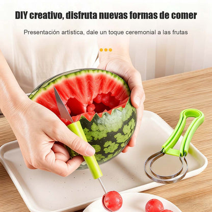 Cuchara multifuncional 3 en 1 para frutas, sacabolas de sandía, cuchillo para tallar frutas y herramienta para vaciar frutas – Juego de utensilios para frutas.