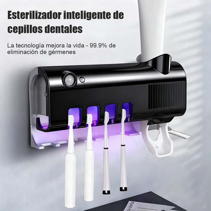 Esterilizador UV Inteligente para Cepillos de Dientes - Soporte de Pared Sin Taladro, Organiza y Desinfecta en el Baño