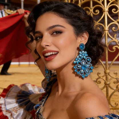 Pendientes de flores con diamantes incrustados y aguja de plata, diseño exagerado y retro, pendientes de lujo y moda, accesorios de estilo elegante.