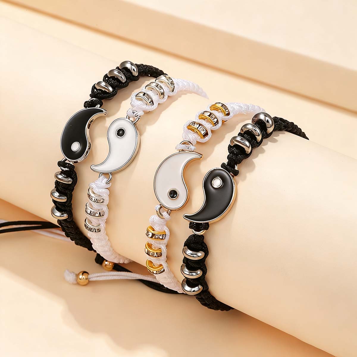 Brazalete tejido de pareja “Dragón Taiji” — conjunto de pulseras y collares con diseño de Taiji y Bagua, ideal para parejas, buenos amigos y como símbolo de amistad.
