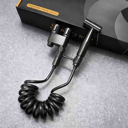 Set de duș pentru toaletă din oțel inoxidabil, cu presiune mare, pentru baie, robinet cu două ieșiri și supapă unghiulară.