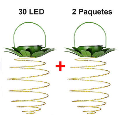 Farol de piña con luz solar, estructura de hierro, cadena de luces LED de hilo de cobre; lámpara colgante impermeable para decoración de jardines exteriores
