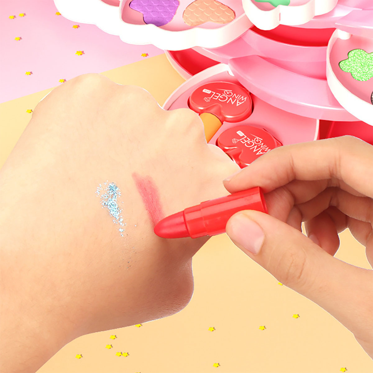 Set de maquillaje para niñas, caja de maquillaje giratoria con esmaltes de uñas, juguete de princesa para niñas, ideal como regalo de cumpleaños.