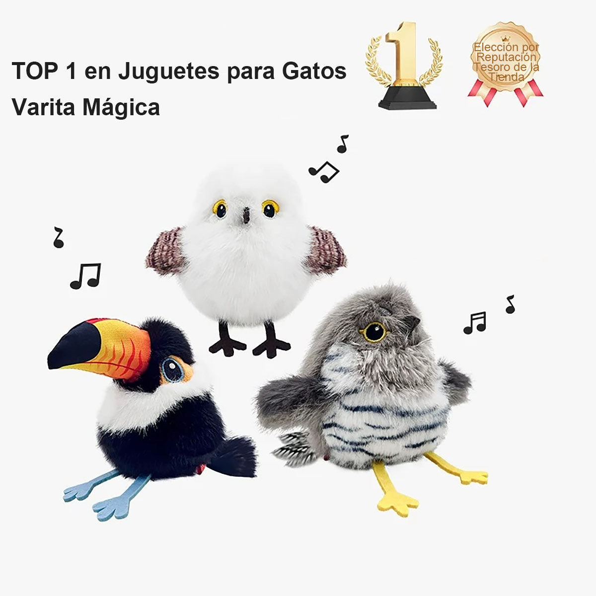 Juguete eléctrico de peluche para gatos, ave automática que aletea y hace sonidos, pajarito que canta “piu”, carbonero blanco y tucancito para entretener a tu gato.