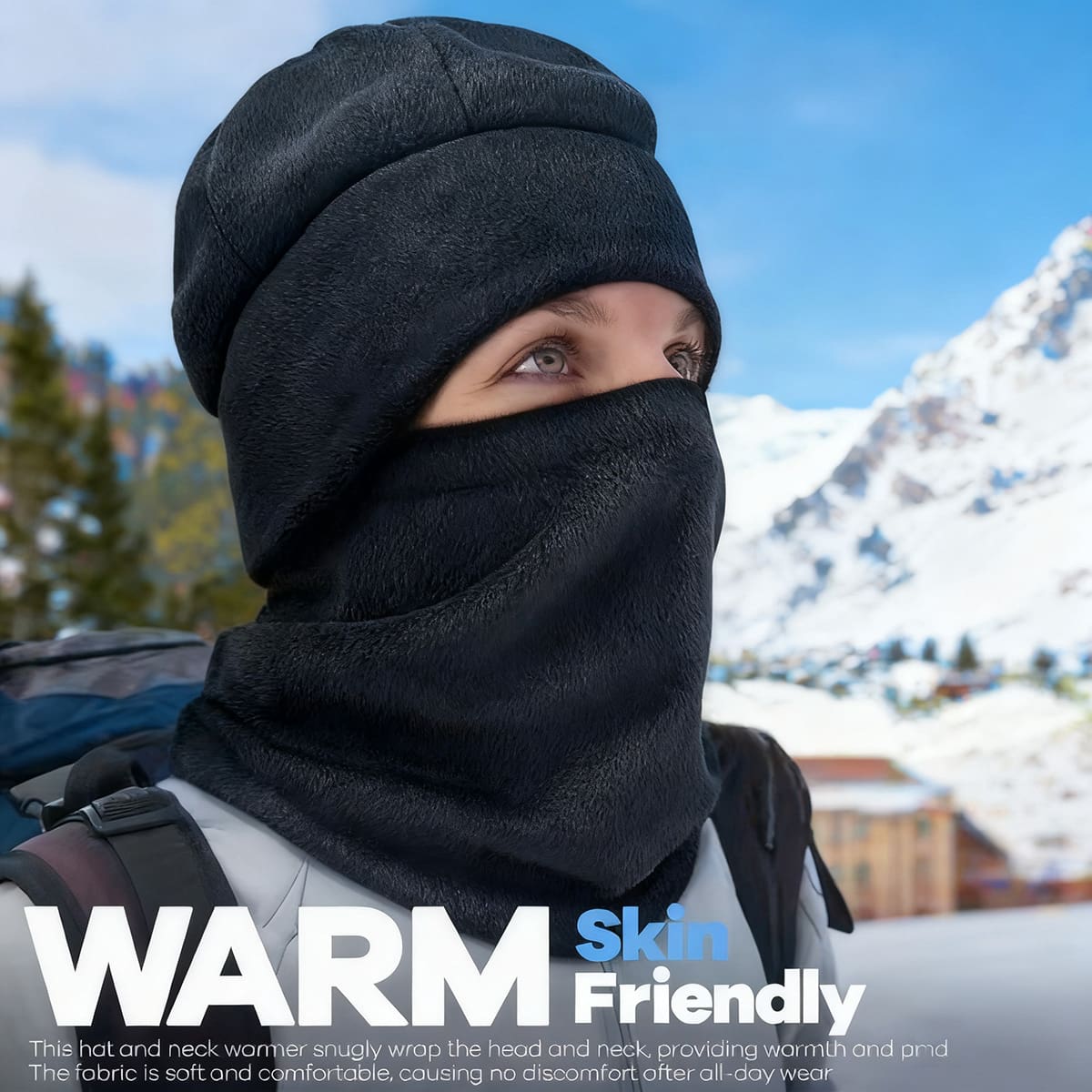 Capucha forrada con cuello/bufanda integrada, para hombre y mujer, abrigo térmico de otoño-invierno, protege cuello y cara contra el viento; ideal para ciclismo y uso diario.