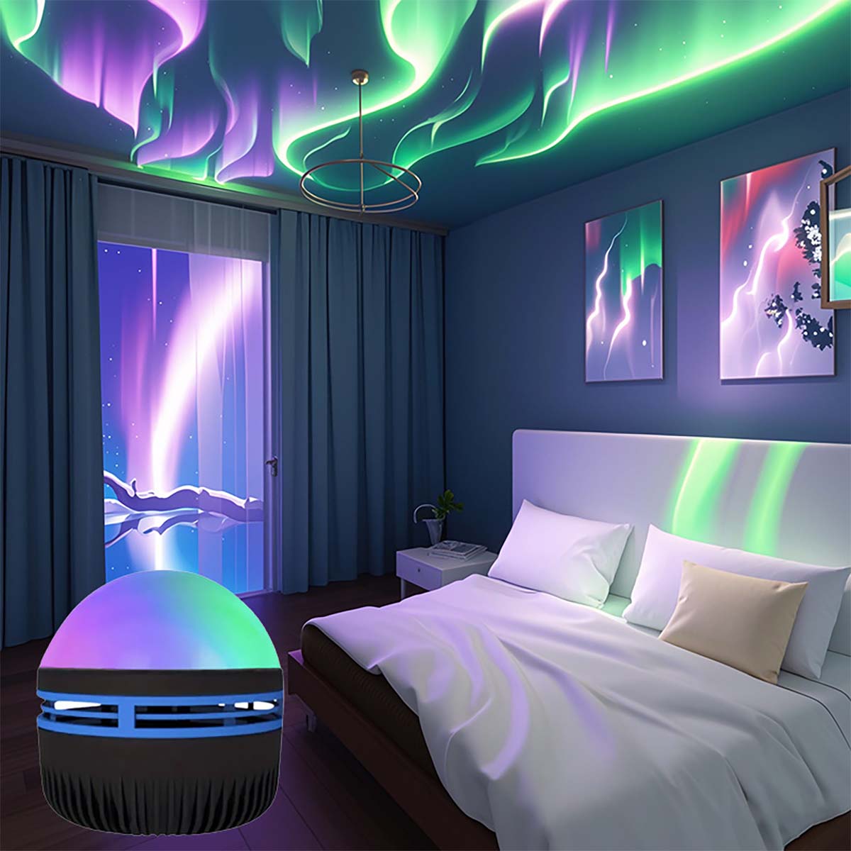 Lámpara estrellada 5V Aurora Boreal LED — proyector, luz nocturna ambiental, pequeña bola mágica, lámpara festiva con efecto de ondas de agua para cabecera de cama.